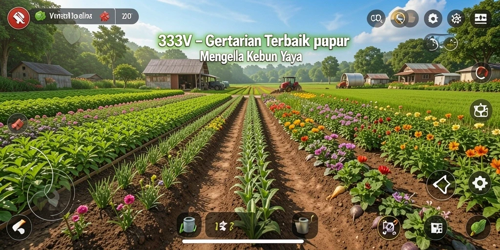 Tangkapan layar gameplay 333V yang menampilkan lahan pertanian yang luas dan indah.