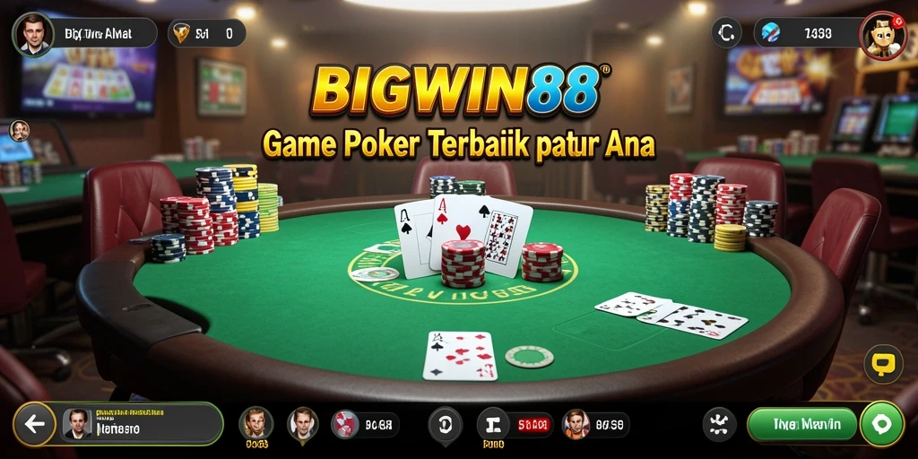 Tampilan antarmuka permainan poker yang menarik dan mudah digunakan.