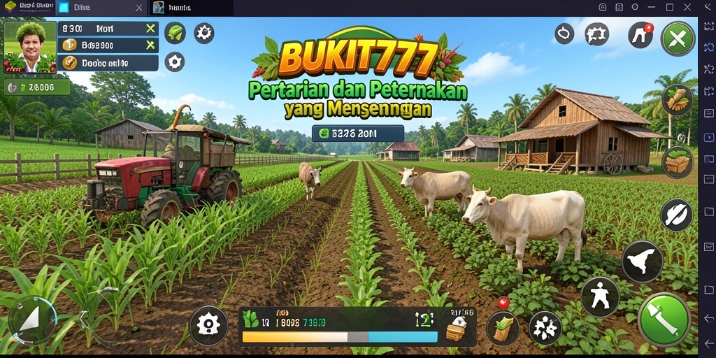 Tampilan gameplay BUKIT777 yang menarik dengan beragam aktivitas pertanian.