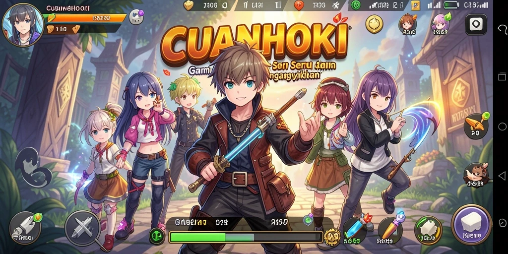 Tampilan gameplay seru dari CUANHOKI yang penuh karakter Anime.