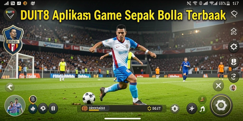 Gameplay menarik dalam aplikasi DUIT8 yang menggambarkan aksi sepak bola.