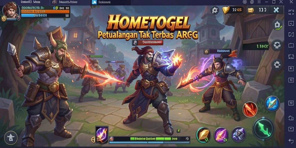 Screenshot HOMETOGEL menampilkan pertarungan epik dalam gameplay ARPG.
