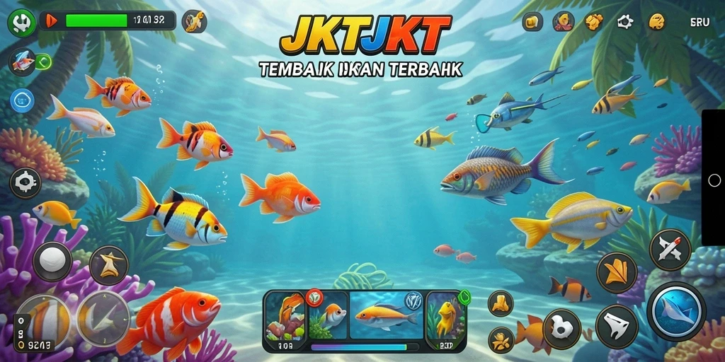 Tampilan gameplay menembak ikan yang seru dan penuh warna.