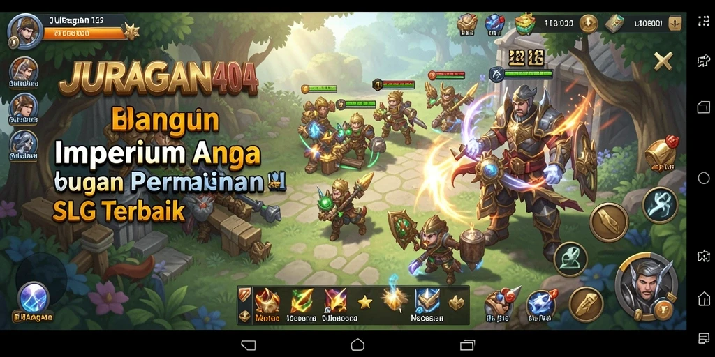 Screenshot gameplay JURAGAN404 menunjukkan pembangunan kerajaan yang megah.