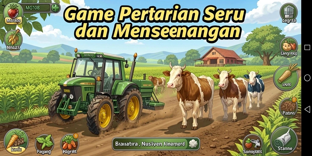 Screenshot utama MG108 menunjukkan gameplay bertani yang mengasyikkan.