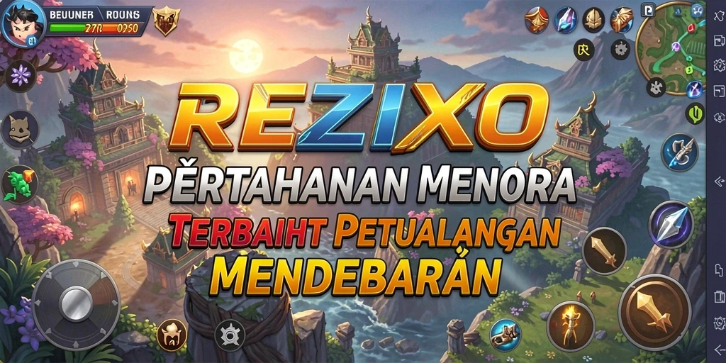 Screenshot gameplay REZIXO menampilkan momen menegangkan dalam pertahanan menara.