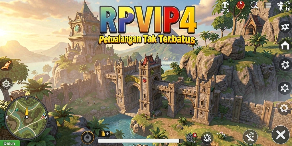 Screenshot gameplay RPVIP4 menampilkan eksplorasi dunia terbuka yang luas.