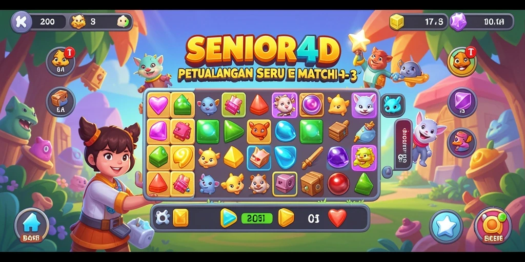 Tampilan gameplay SENIOR4D dengan aksi Match-3 yang menyenangkan.