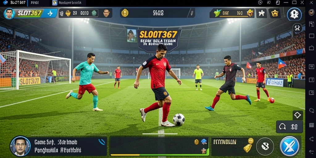 Screenshot dari gameplay SLOT367 menunjukkan aksi pertandingan sepak bola yang mendebarkan.
