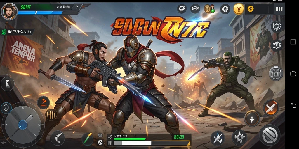 Screenshot gameplay SOV777 menampilkan pertarungan epik antara karakter-karakter kuat.