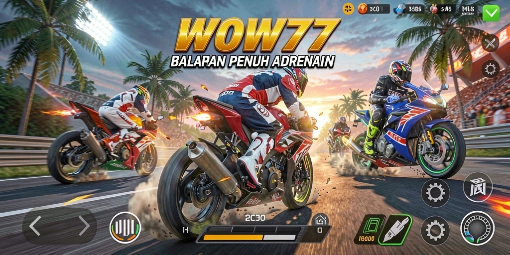 Screenshot WOW77 menampilkan aksi balapan motor yang mendebarkan.